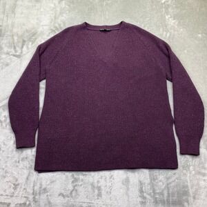Athleta Switchback Pullover Sweater Purple V Neck Ribbed Merino Wool Blend Sz‎ M